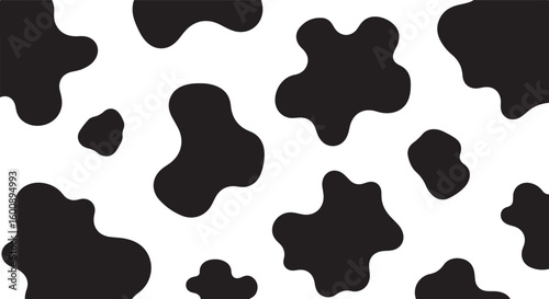 Black and white cow print pattern isolated on transparent background