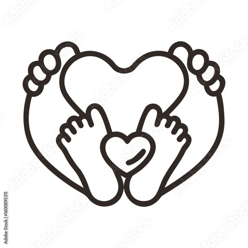 A heartwarming icon of baby feet holding a heart.