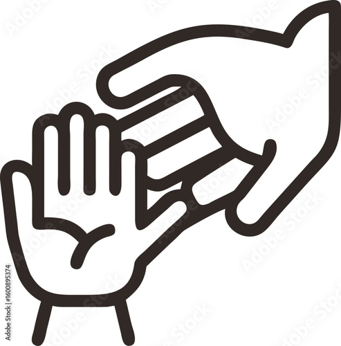 Simple illustration of hands exchanging a credit card.