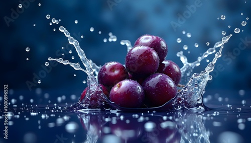 Fresh plums splash water droplets fruit wet healthy food refreshment dark background