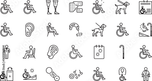 Collection of accessibility and disability symbols isolated on transparent background