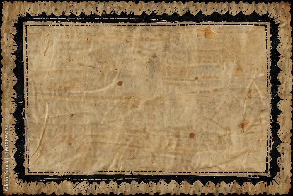 Obraz premium A rectangular frame with a textured beige center and a scalloped black and beige border design element