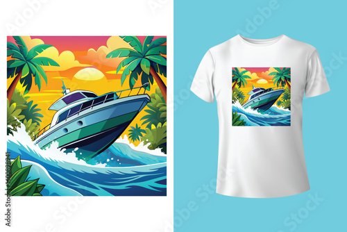 Grey tshirt design medieval ship sailing ocean waves