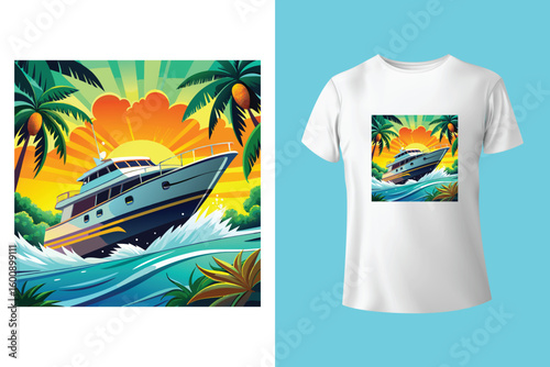 Grey tshirt design medieval ship sailing ocean waves