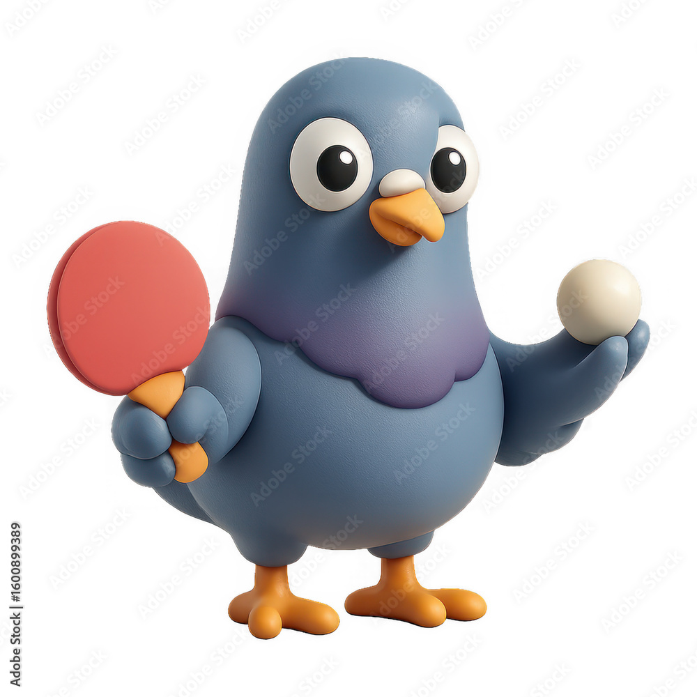 Obraz premium PNG Playful pigeon ping pong illustration.