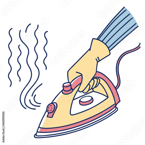 A hand wearing a yellow protective glove is holding and operating a hot electric