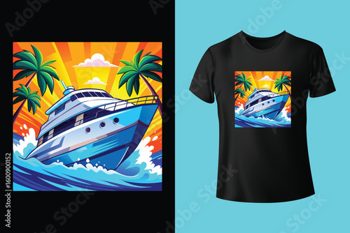 Grey tshirt design medieval ship sailing ocean waves