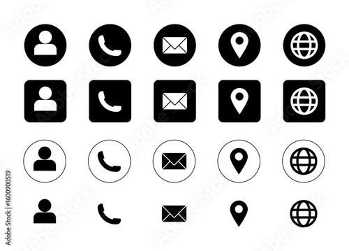 business icon set, contract icon, mail icon, location icon, website icon
