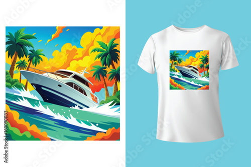 Grey tshirt design medieval ship sailing ocean waves