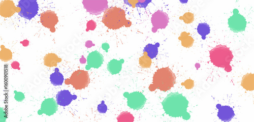 Colorful Splatters vivid and captivating display of multicolored paint splatters dances across a pristine canvas.