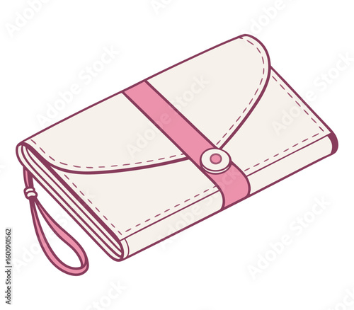 Minimalist White Leather Women's Wallet with Pink Strap – Stylish Fashion Accessory Isolated on White Background