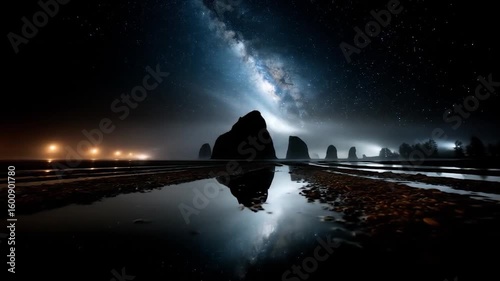 Night's Embrace: Oregon Coast's Majestic Sea Stacks Under Moonlight