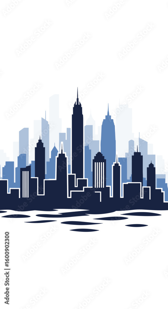 Fototapeta premium Urban panorama of tall buildings and cityscape against a bright sky backdrop