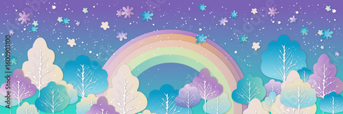 Trees, Rainbow and Flowers – Colorful Nature Illustration