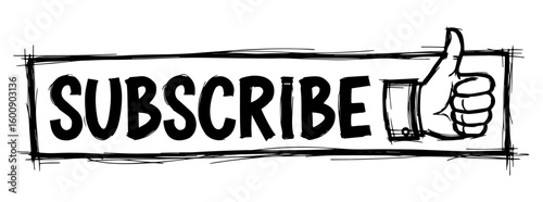 Subscribe and like bar in hand-drawn sketch style, isolated on transparent or white background. Vector illustration.