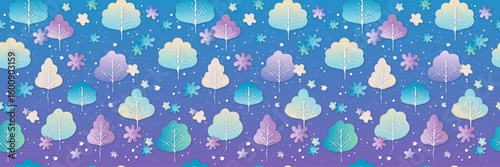 Fairytale Trees and Flowers in Pastel Colors – Seamless Pattern
