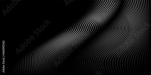 3D Vector wave lines pattern smooth curve flowing dynamic white light isolated on black background for concept of technology, digital, communication, science, music