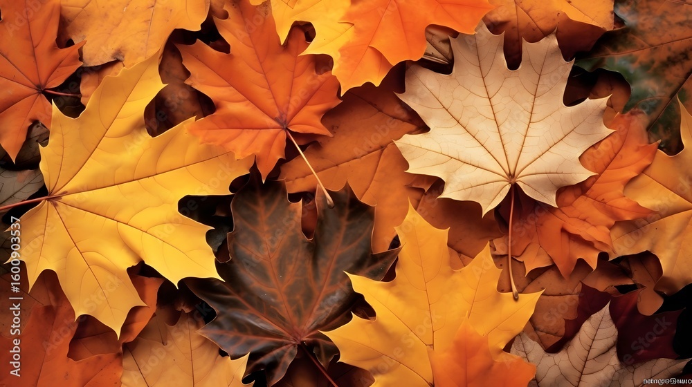 Fototapeta premium Autumn leaves background texture fall foliage maple leaf seasonal backdrop