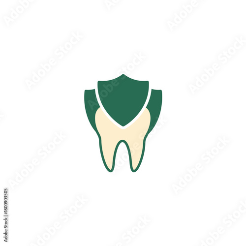 Strong dental protection symbol featuring a tooth with an abstract shield, representing comprehensive oral health care and strong enamel defense.