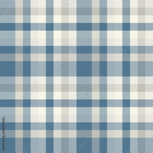 Elegant herringbone plaid pattern in muted blues and creams.  Perfect for textile design, fashion, home decor, or website backgrounds.