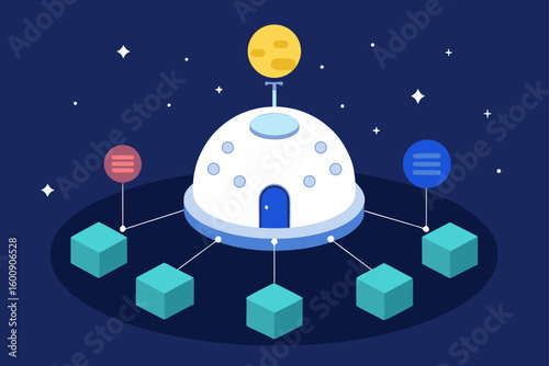 Moon Base with AI Control Hub Surrounded by Luminous Structures