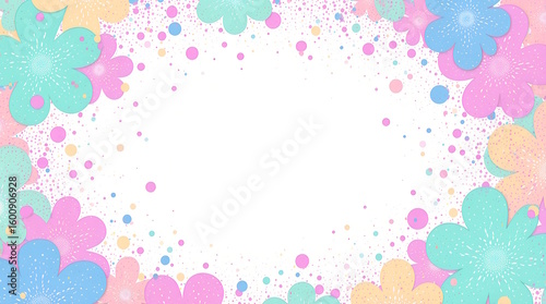 Pastel Floral Halftone Frame Background