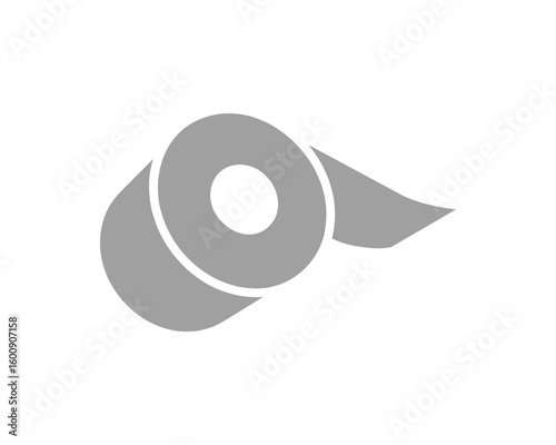 Abstract minimalist icon of a roll of tape unfurling.  Represents new beginnings, progress, solutions, or repair.