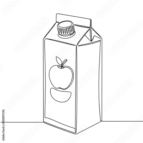 Line art of an apple juice box with a minimalist design  