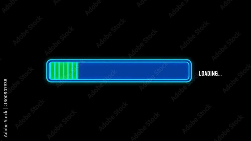 A bright green loading bar framed in blue, with a 