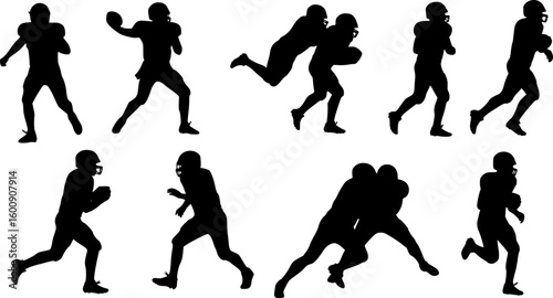 Vector silhouettes of (American) football players playing football.