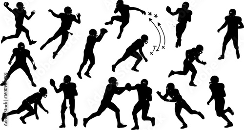 Vector silhouettes of (American) football players playing football.
