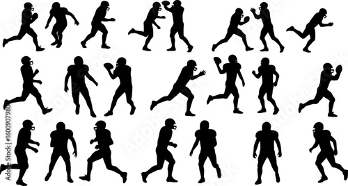 Vector silhouettes of (American) football players playing football.