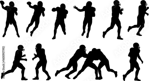 Vector silhouettes of (American) football players playing football.