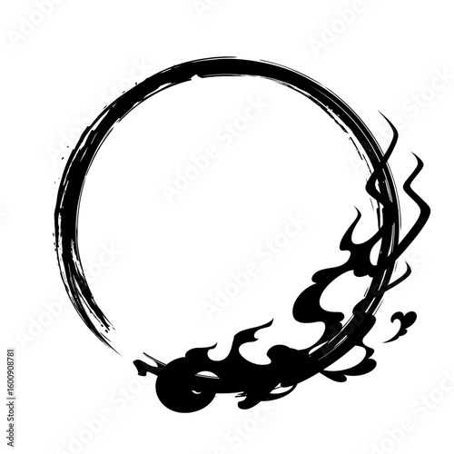 かっこいい和風の炎のと筆で描いたような丸のフレーム素材