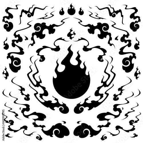 かっこいい和風の炎のイラスト素材_シルエット