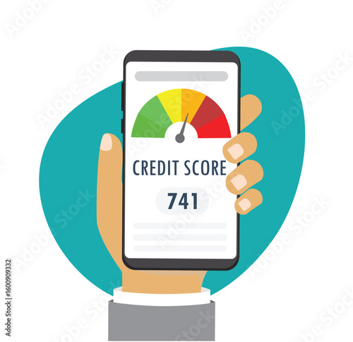 Businessman good credit score report on smartphone screen, financial indicator, medium level rank