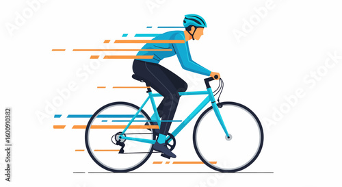 Cyclist in Motion: Vector Illustration of a Blue Bicycle and Rider