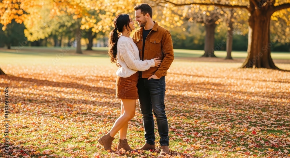 Fototapeta premium Romantic Couple Enjoying a Beautiful Autumn Day in a Park