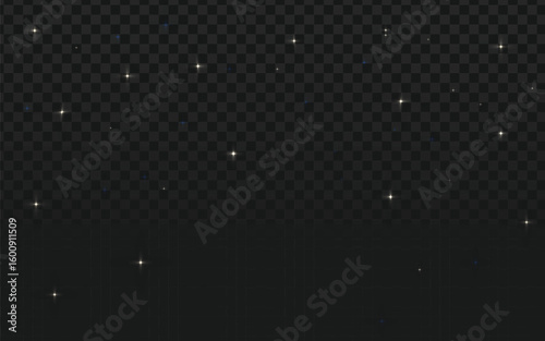 Subtle golden light particles and glitter dust on a transparent background, perfect for elegant overlays, magical effects, and festive design enhancements.