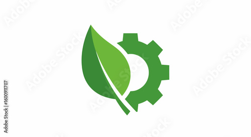 Green Leaf and Gear Symbolizing Sustainable Technology and Eco-Friendliness