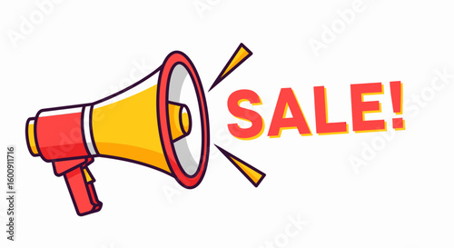 Vector Illustration of a Red and Yellow Megaphone Announcing 