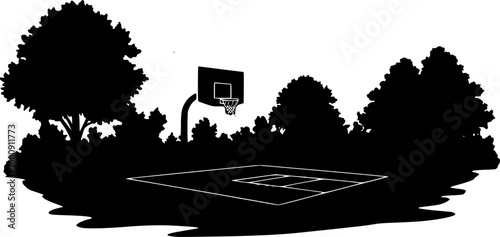 Basketball court in a park vector silhouette on white background
