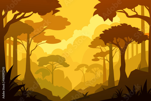 wild forest under golden haze