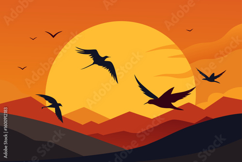 birds flying at golden hour