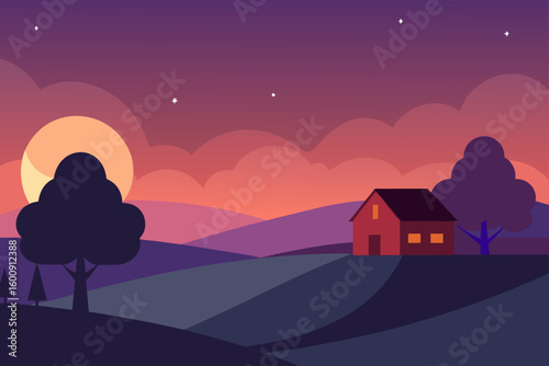 dusk over peaceful countryside
