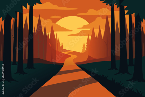 forest path lit by sunrise