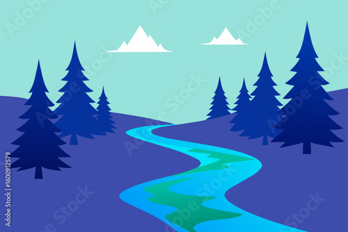 gentle stream through pine forest