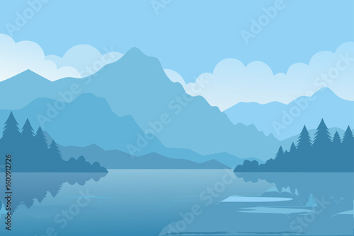 morning fog over still lake