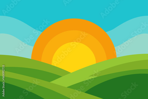morning sun above rolling hills