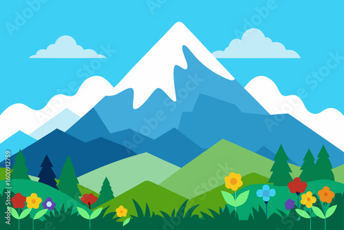mountain view with wildflower field